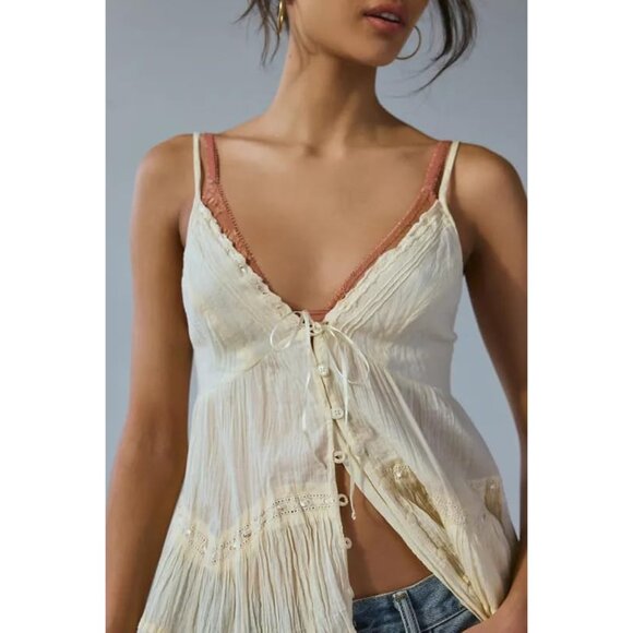 Women Babydoll Tank Top Spaghetti Strap V Neck Ruffle Peplum Summer Cute - Picture 4 of 5